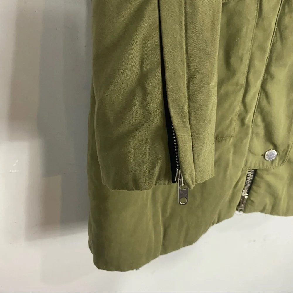 SANDRO Parka Fur Hood Khaki Coat Olive Green